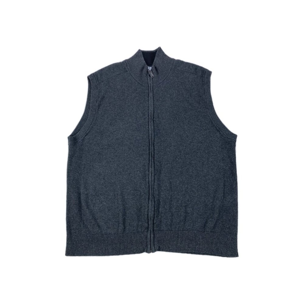Oscar De La Rerta Vest Sweater Mens XL Gray 100% Cotton Ribbed Knit Full Zip